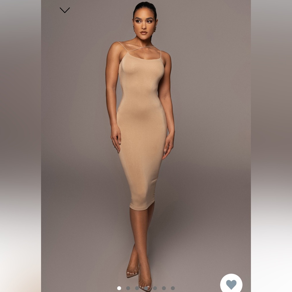 JLUXLABEL Size S Rory Diagonal Strap Bodycon Midi Dress in Nude Tan